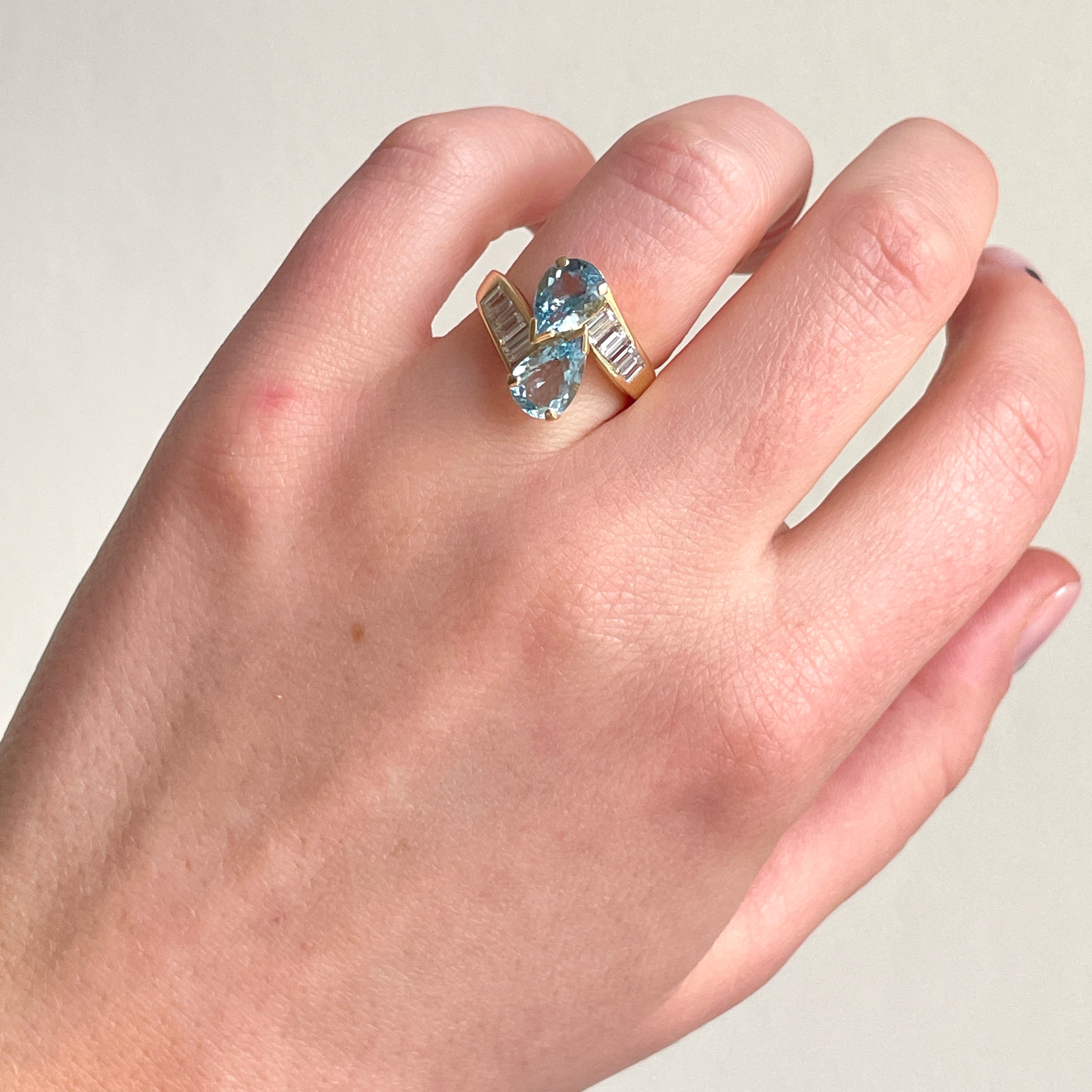 Aquamarine and Diamond Toi Et Moi Ring-Charlotte Sayers Antique Jewellery