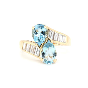 Aquamarine and Diamond Toi Et Moi Ring-Charlotte Sayers Antique Jewellery