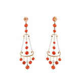Art Deco Coral, Pearl and Diamond Drop Earrings-Charlotte Sayers Antique Jewellery