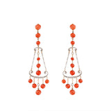 Art Deco Coral, Pearl and Diamond Drop Earrings-Charlotte Sayers Antique Jewellery