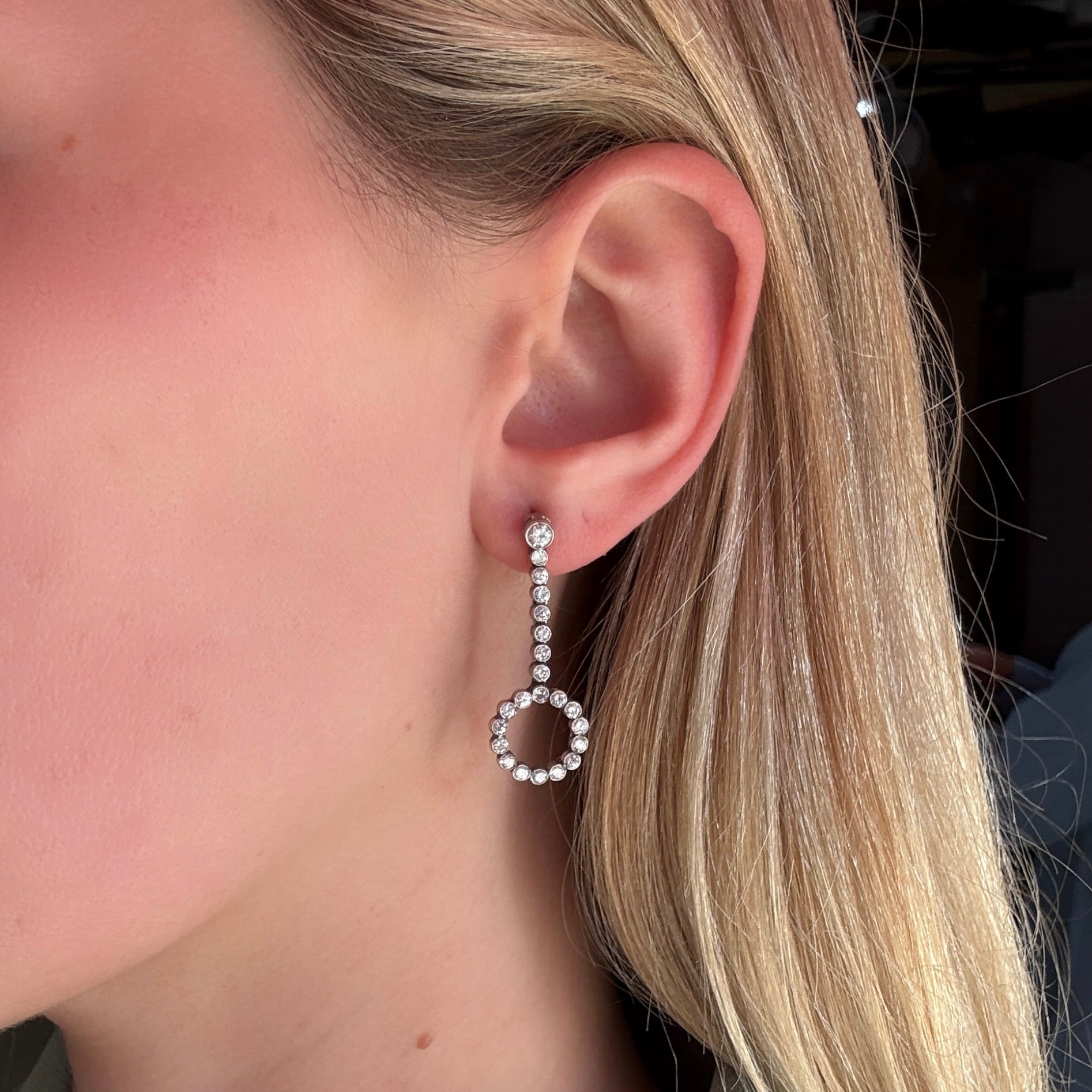 Art Deco Diamond Drop Earrings-Charlotte Sayers Antique Jewellery