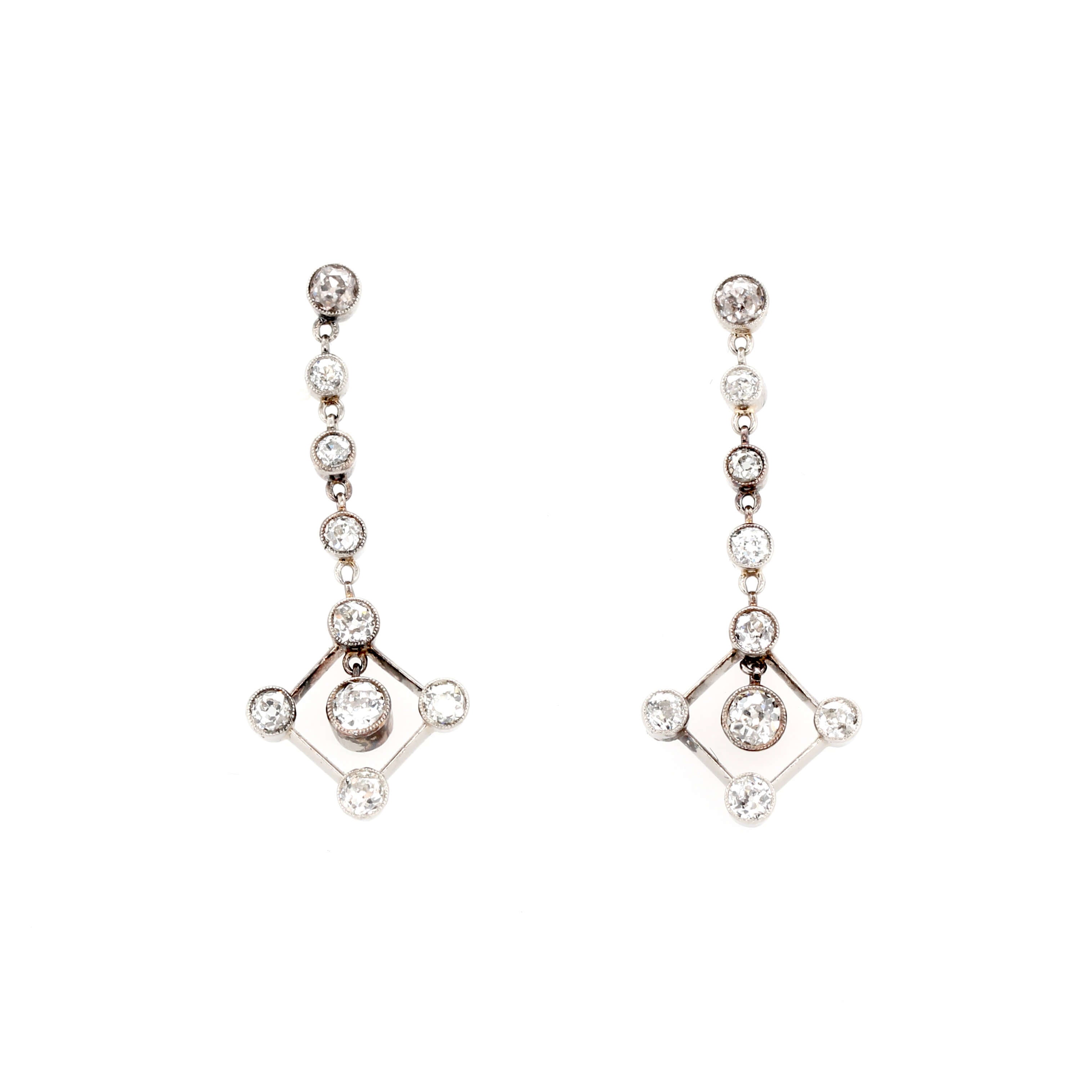 Art Deco Diamond Drop Earrings-Charlotte Sayers Antique Jewellery