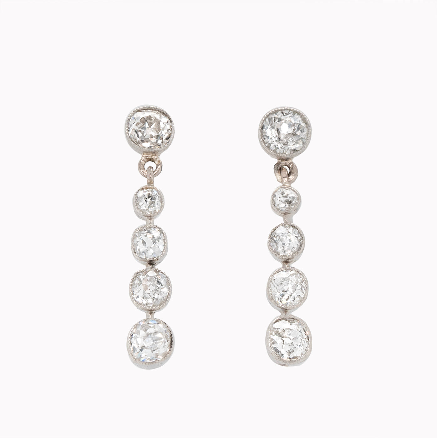 Art Deco Diamond Drop Earrings-Charlotte Sayers Antique Jewellery