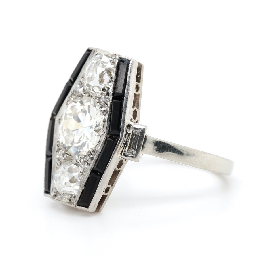 Art Deco Diamond Onyx Ring-Charlotte Sayers Antique Jewellery