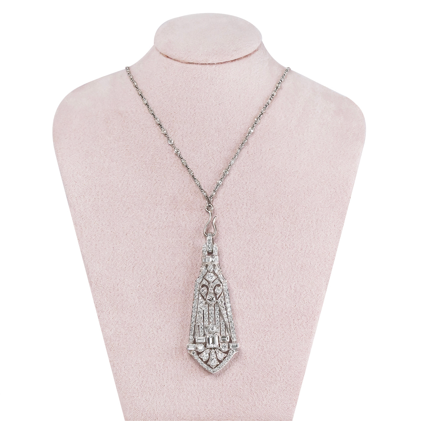 Art Deco Diamond Pendant Necklace-Charlotte Sayers Antique Jewellery