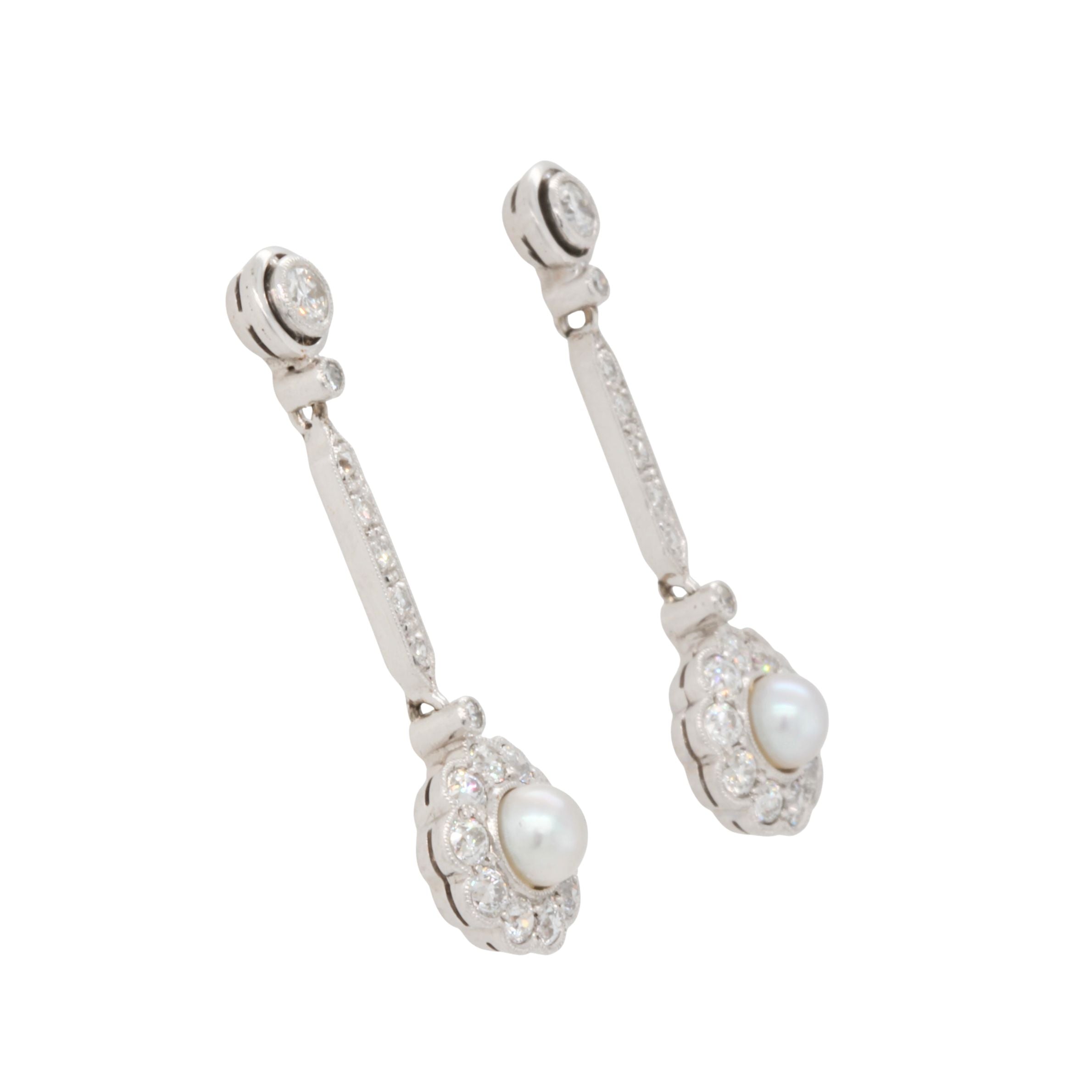Art Deco Diamond and Pearl Drop Earrings-Charlotte Sayers Antique Jewellery