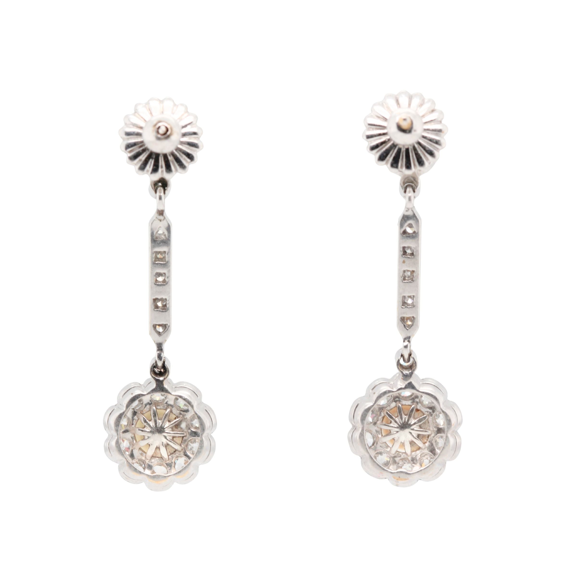 Art Deco Diamond and Pearl Drop Earrings-Charlotte Sayers Antique Jewellery