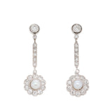 Art Deco Diamond and Pearl Drop Earrings-Charlotte Sayers Antique Jewellery