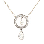 Art Deco Diamond and Pearl Pendant-Charlotte Sayers Antique Jewellery