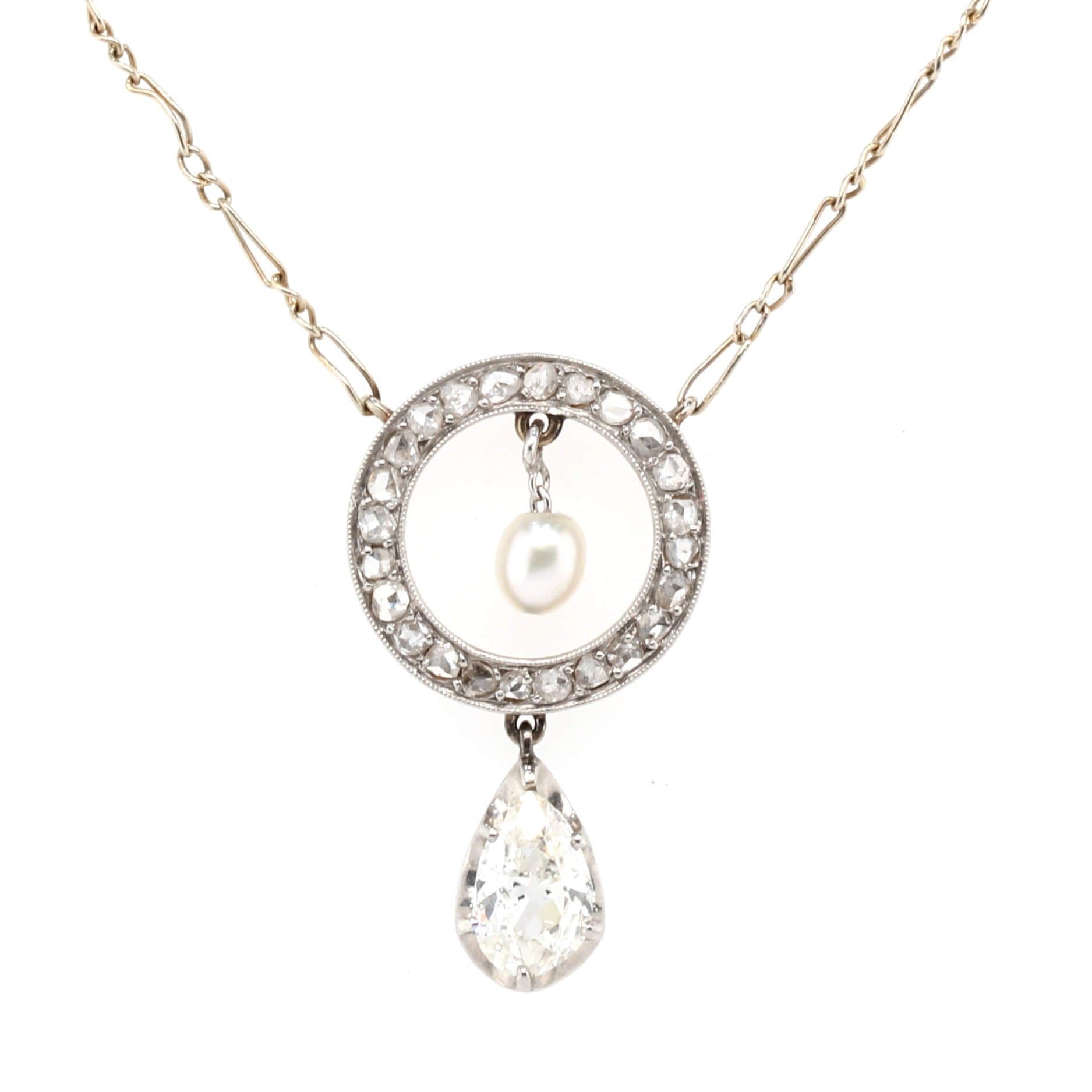 Art Deco Diamond and Pearl Pendant-Charlotte Sayers Antique Jewellery