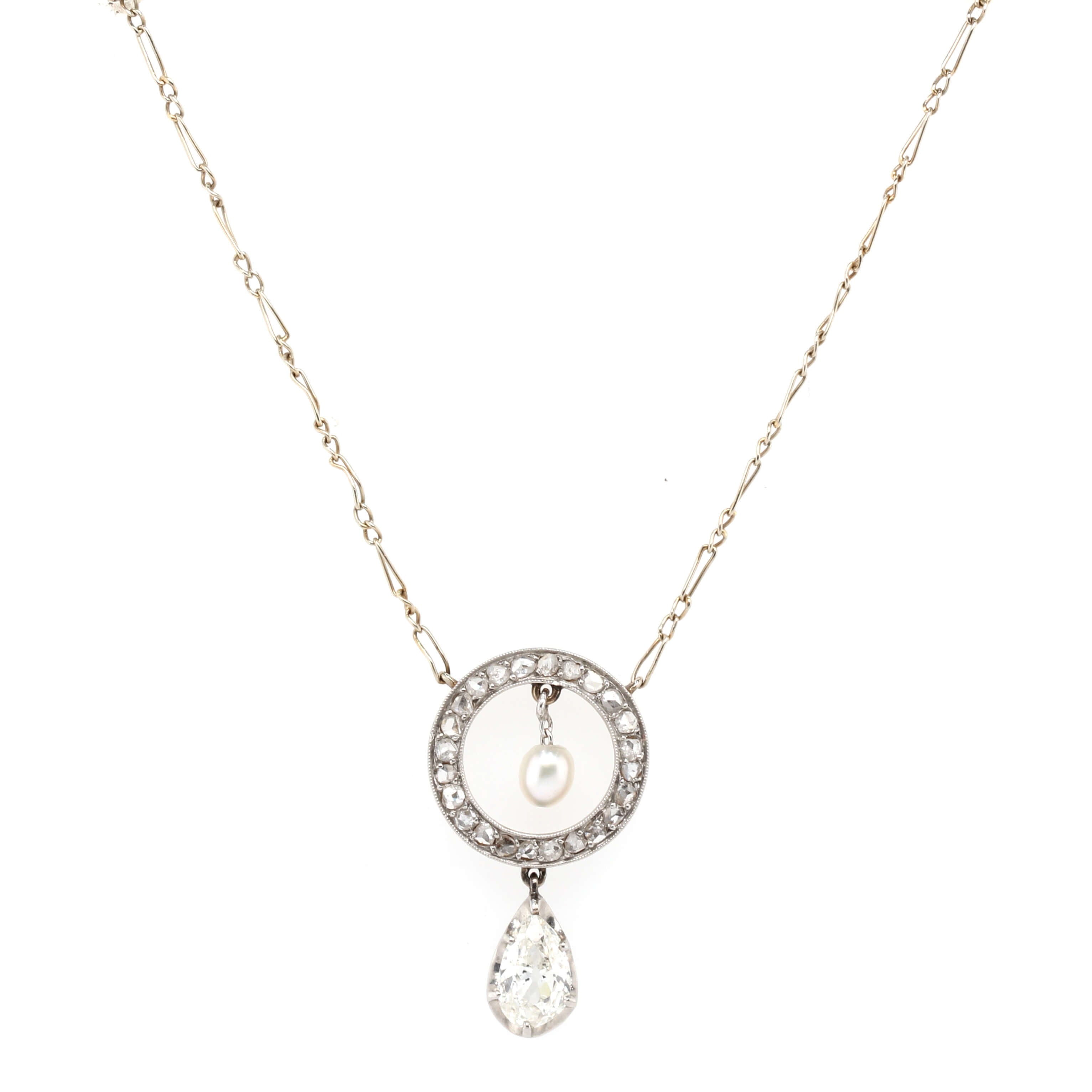 Art Deco Diamond and Pearl Pendant-Charlotte Sayers Antique Jewellery