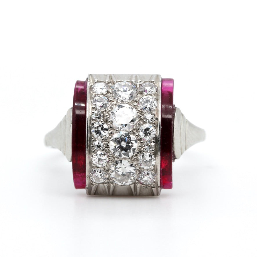 Art Deco Diamond and Red Glass Ring-Charlotte Sayers Antique Jewellery