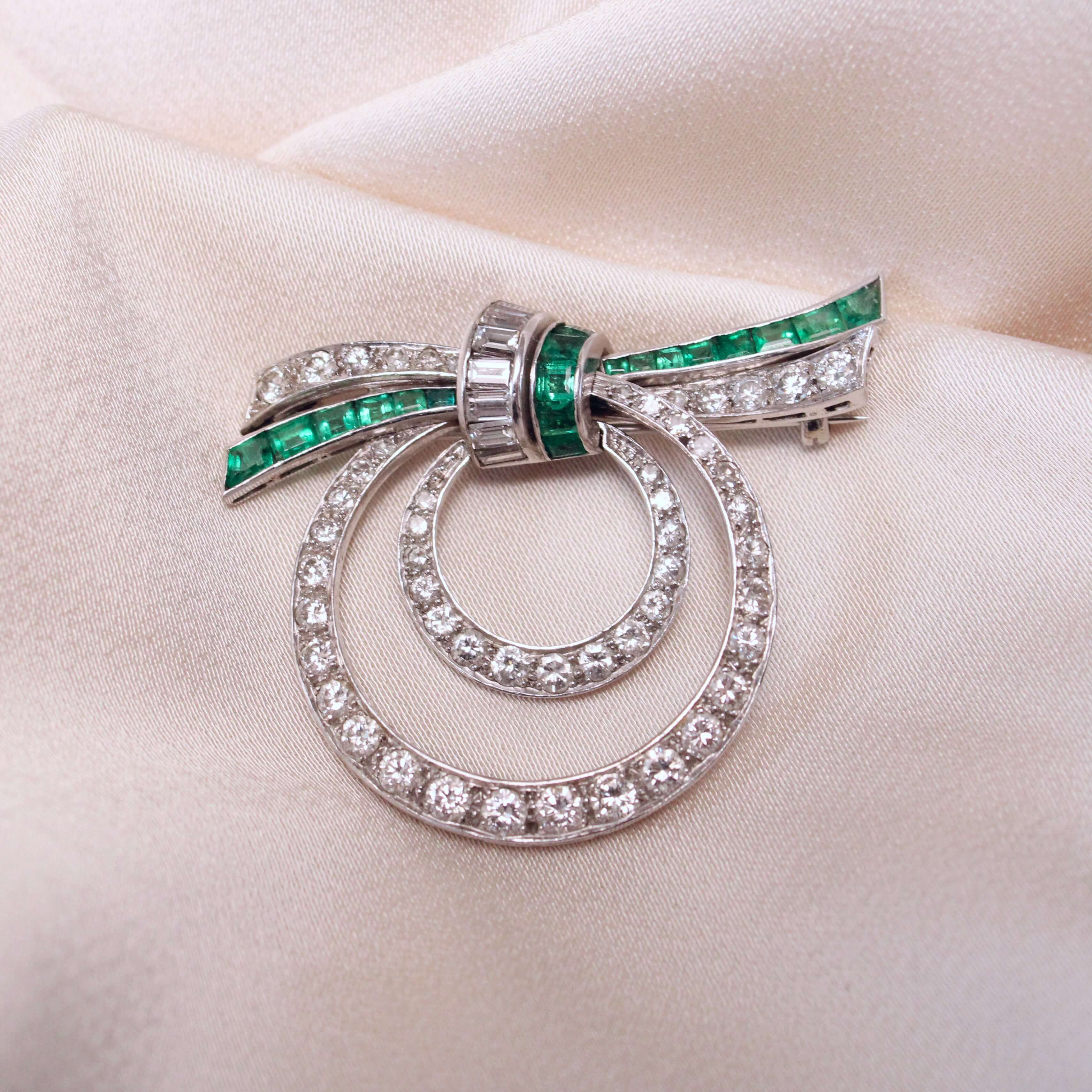 Art Deco Emerald and Diamond Brooch-Charlotte Sayers Antique Jewellery