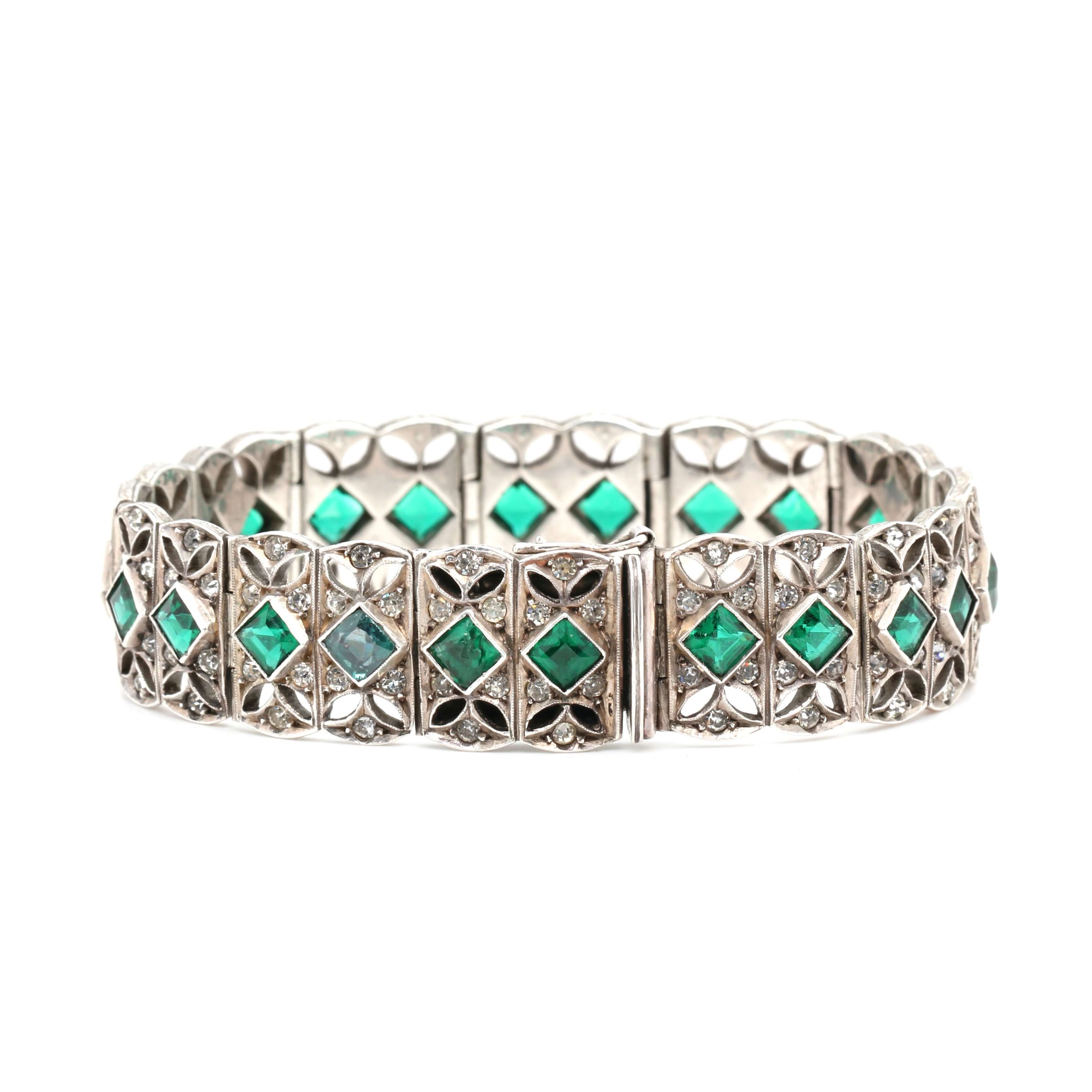 Art Deco Green Paste Bracelet-Charlotte Sayers Antique Jewellery