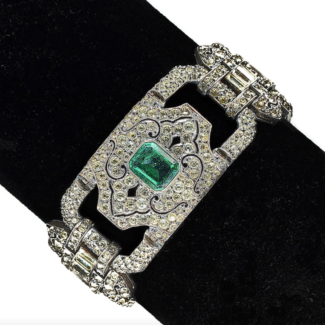 Art Deco Green Paste Bracelet-Charlotte Sayers Antique Jewellery