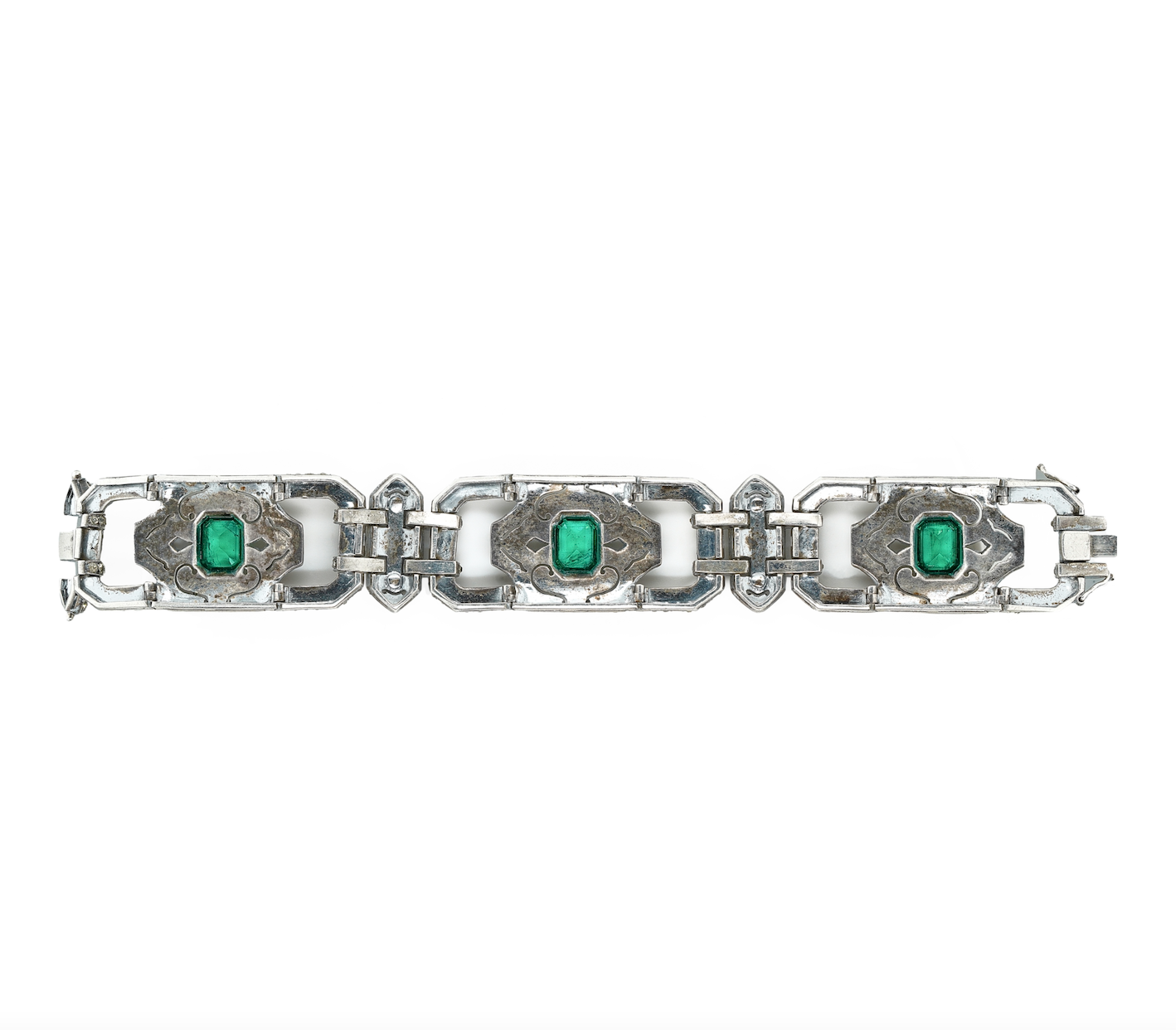 Art Deco Green Paste Bracelet-Charlotte Sayers Antique Jewellery