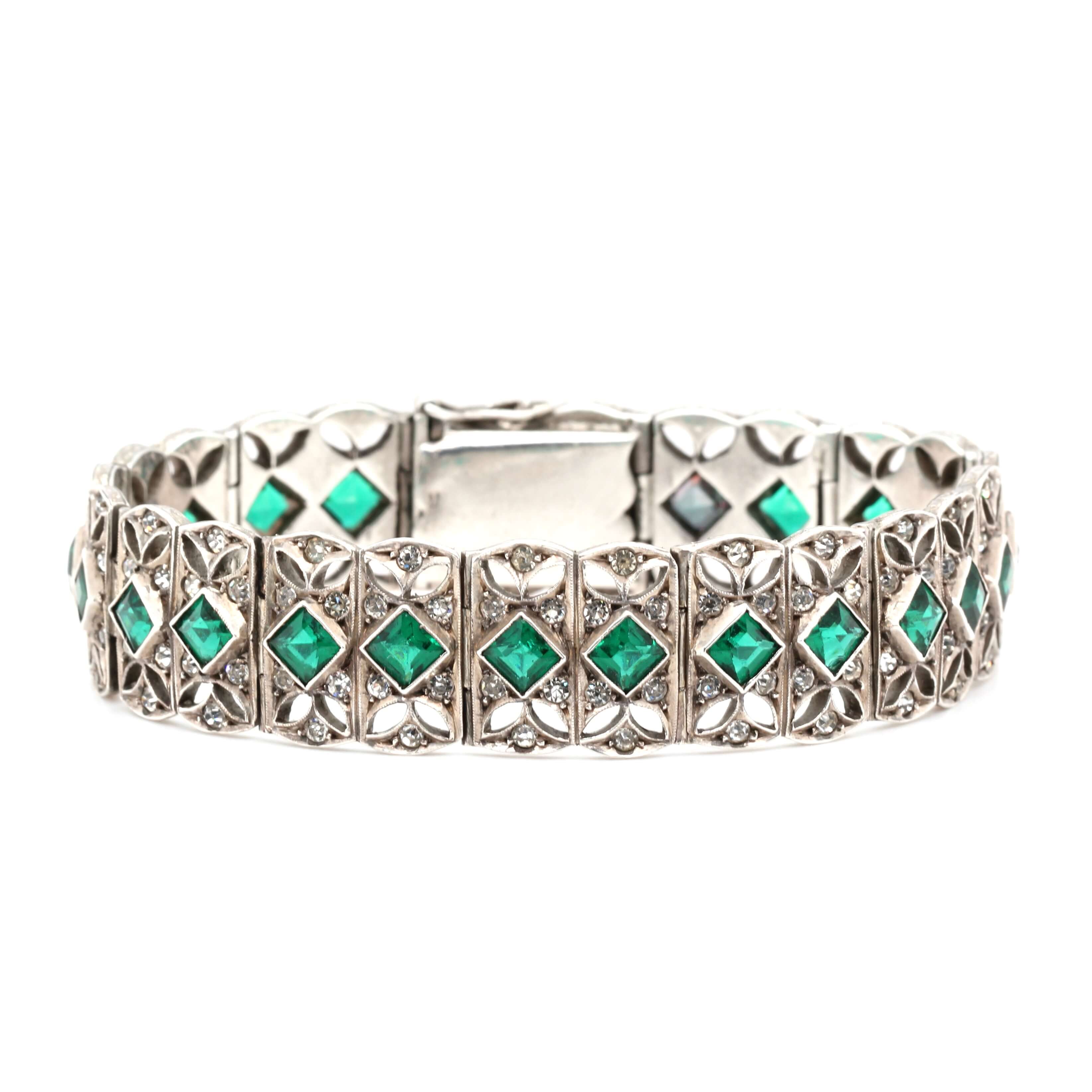 Art Deco Green Paste Bracelet-Charlotte Sayers Antique Jewellery