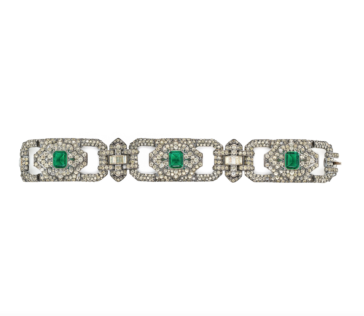 Art Deco Green Paste Bracelet-Charlotte Sayers Antique Jewellery