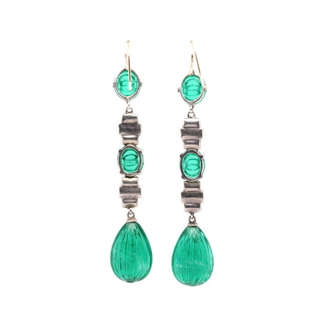 Art Deco Green Paste Drop Earrings-Charlotte Sayers Antique Jewellery