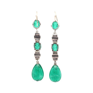 Art Deco Green Paste Drop Earrings-Charlotte Sayers Antique Jewellery