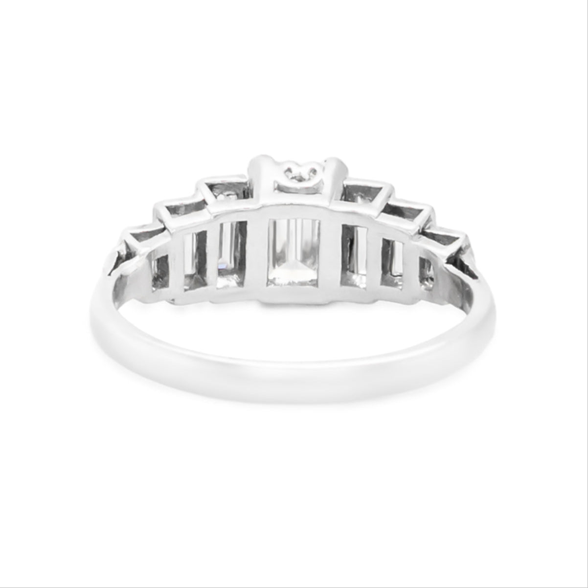 Art Deco Inspired Baguette Cut Diamond and Platinum Ring-Charlotte Sayers Antique Jewellery