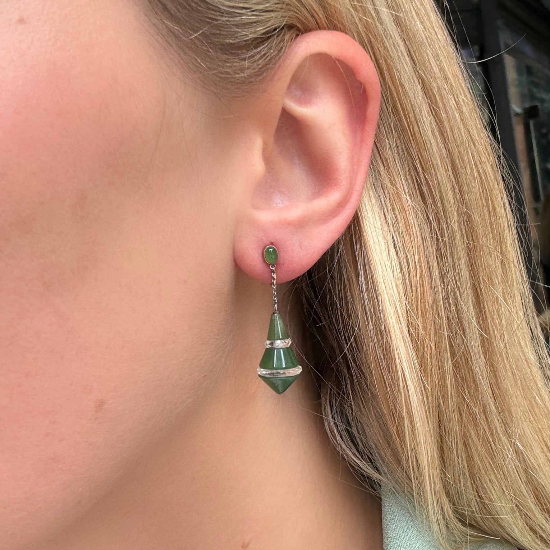 Art Deco Nephrite Earrings-Charlotte Sayers Antique Jewellery