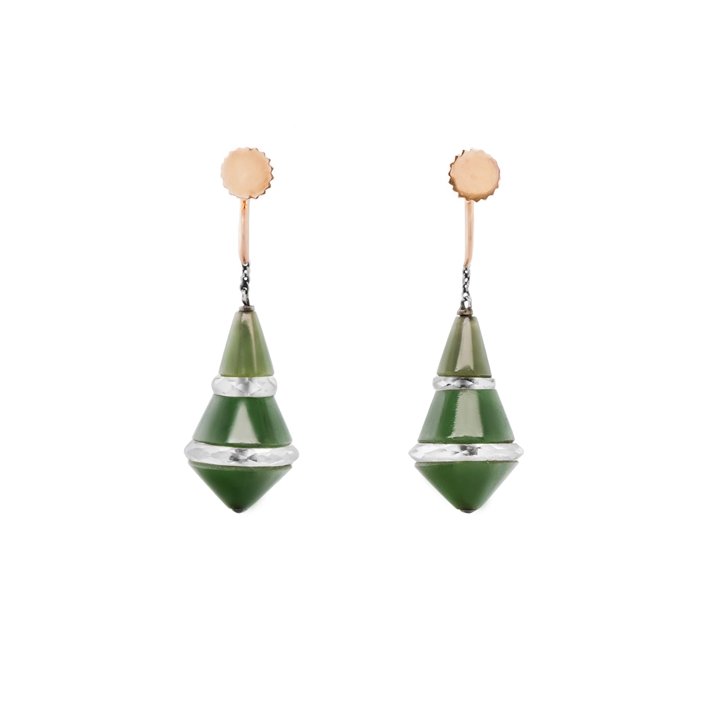 Art Deco Nephrite Earrings-Charlotte Sayers Antique Jewellery