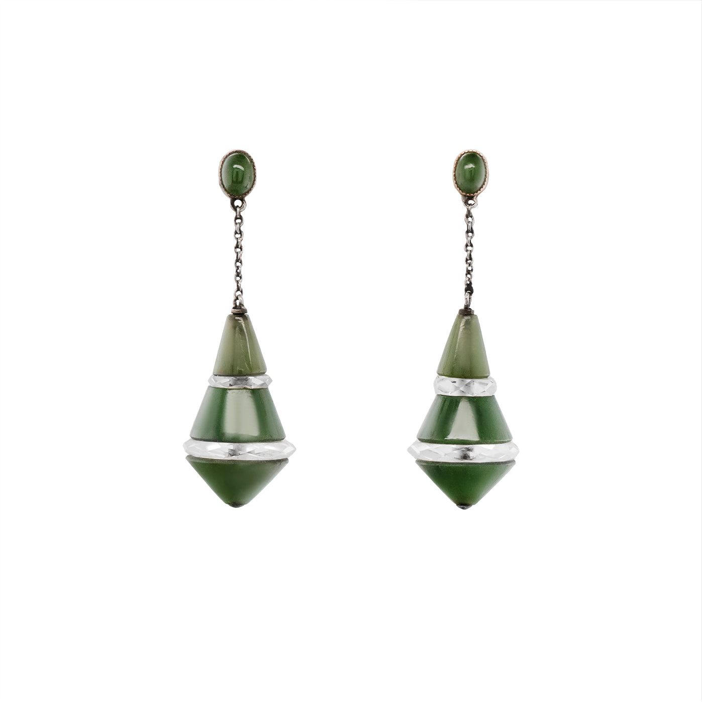 Art Deco Nephrite Earrings-Charlotte Sayers Antique Jewellery