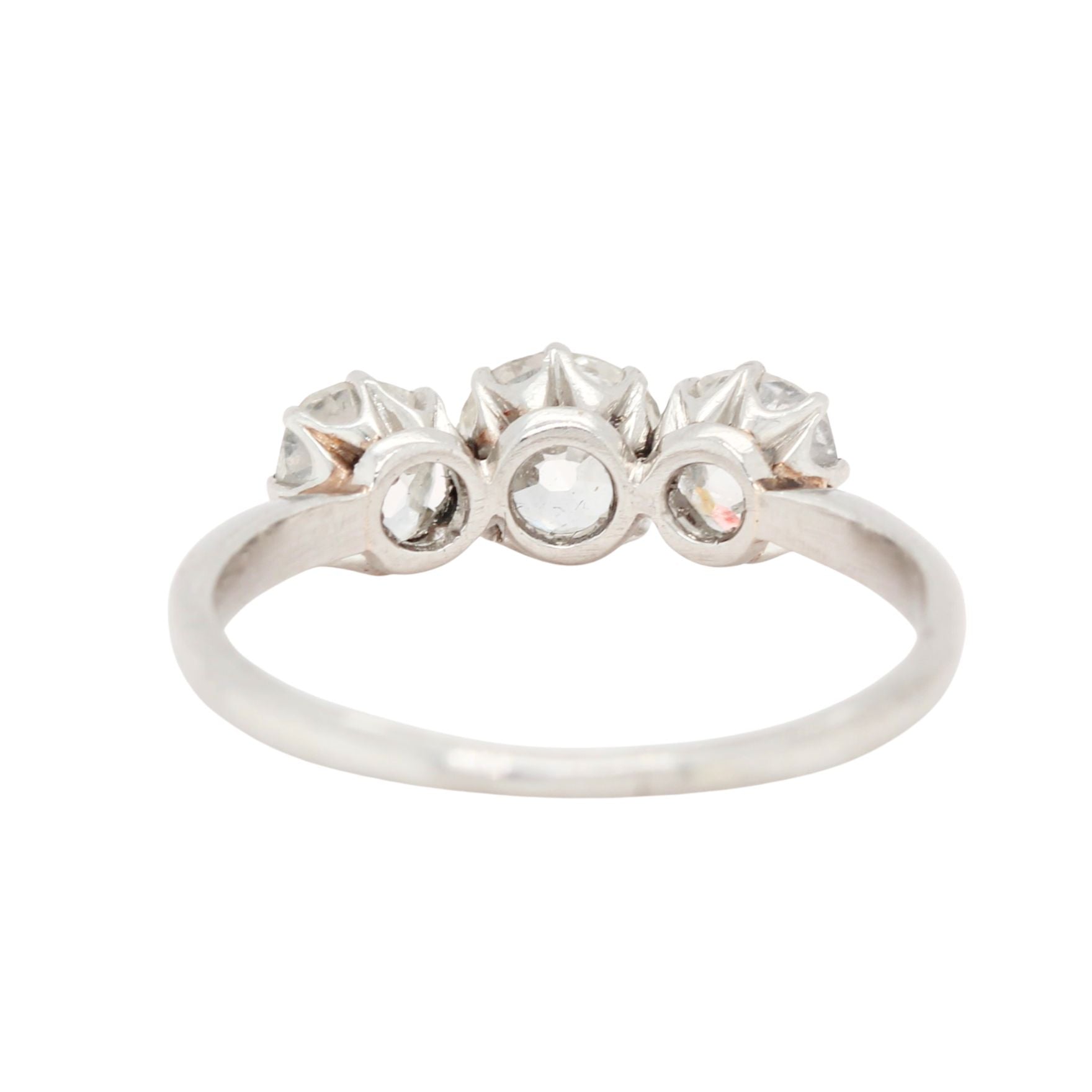 Art Deco Old Cut Diamond Three Stone Trilogy Ring-Charlotte Sayers Antique Jewellery