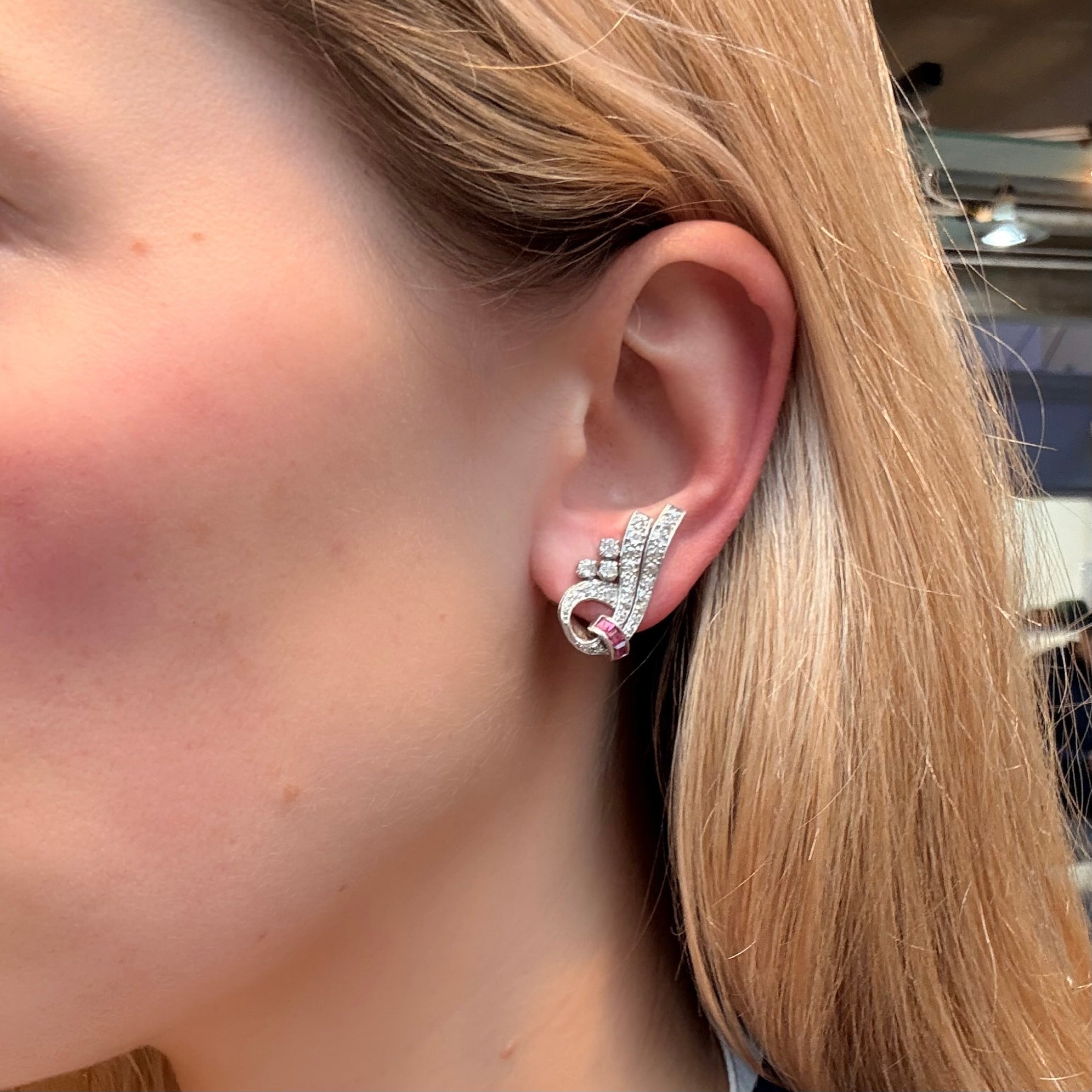 Art Deco Old Cut Diamond and Ruby Earrings-Charlotte Sayers Antique Jewellery