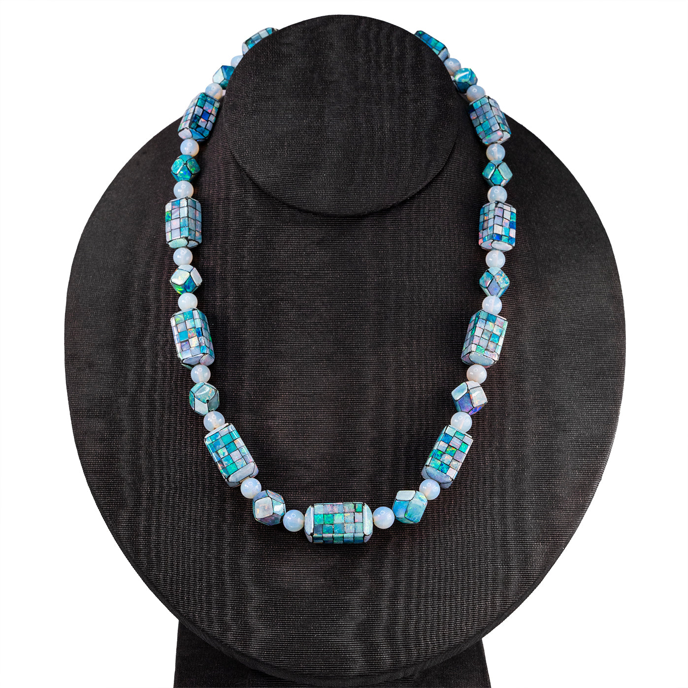 Art Deco Opal Mosaic Bead Necklace-Charlotte Sayers Antique Jewellery