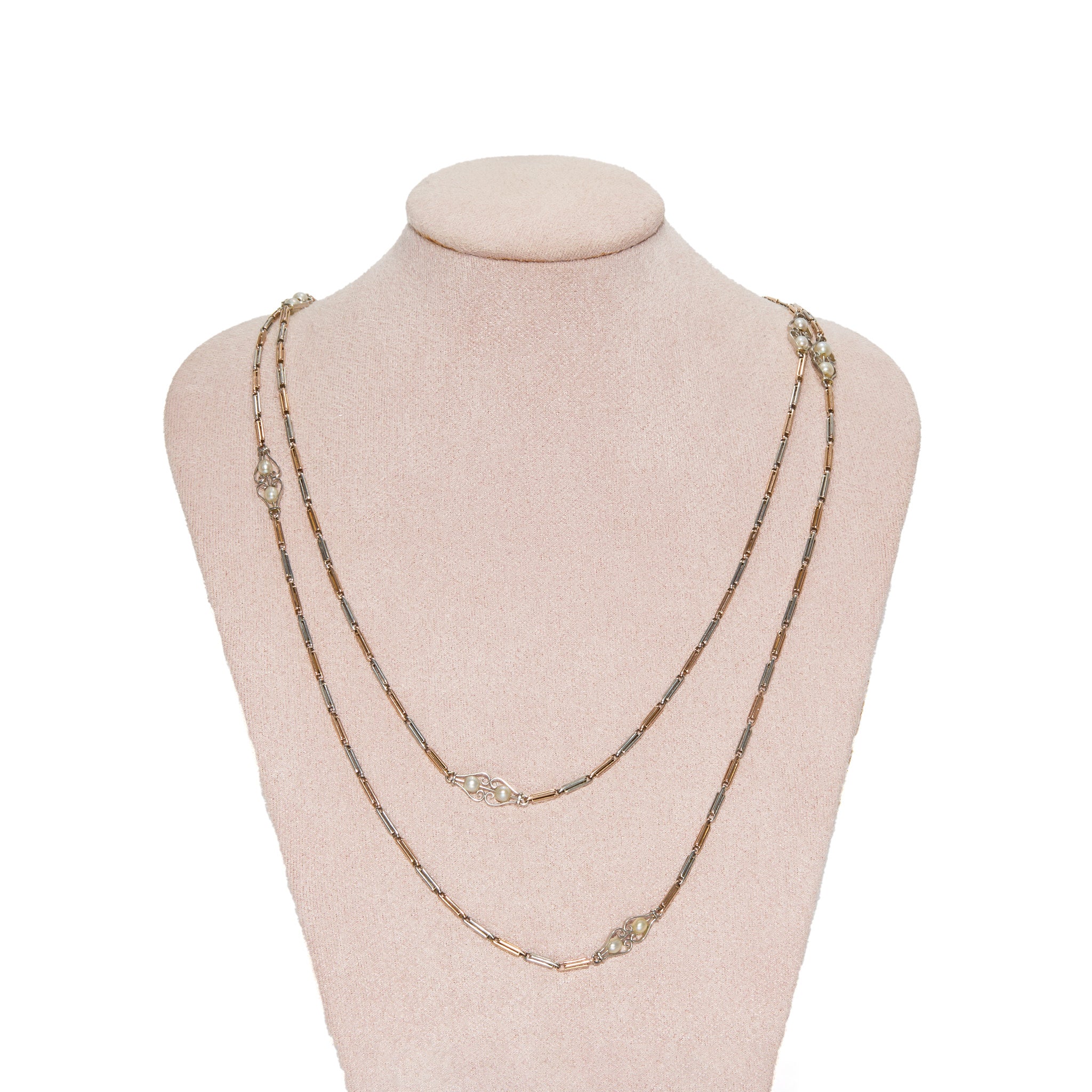 Art Deco Platinum Gold Pearl Chain-Charlotte Sayers Antique Jewellery