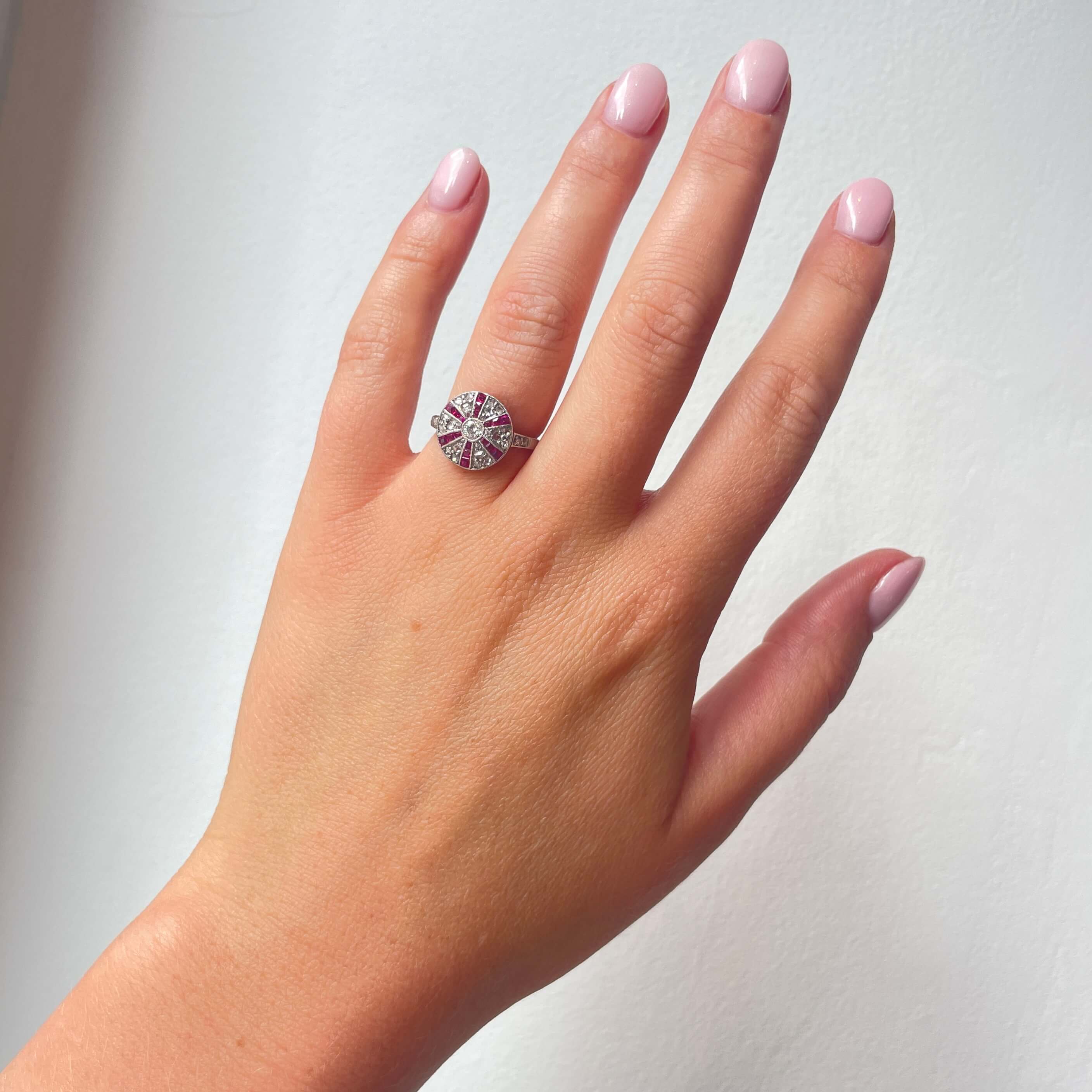 Art Deco Ruby and Diamond Circular Ring-Charlotte Sayers Antique Jewellery