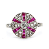 Art Deco Ruby and Diamond Circular Ring-Charlotte Sayers Antique Jewellery