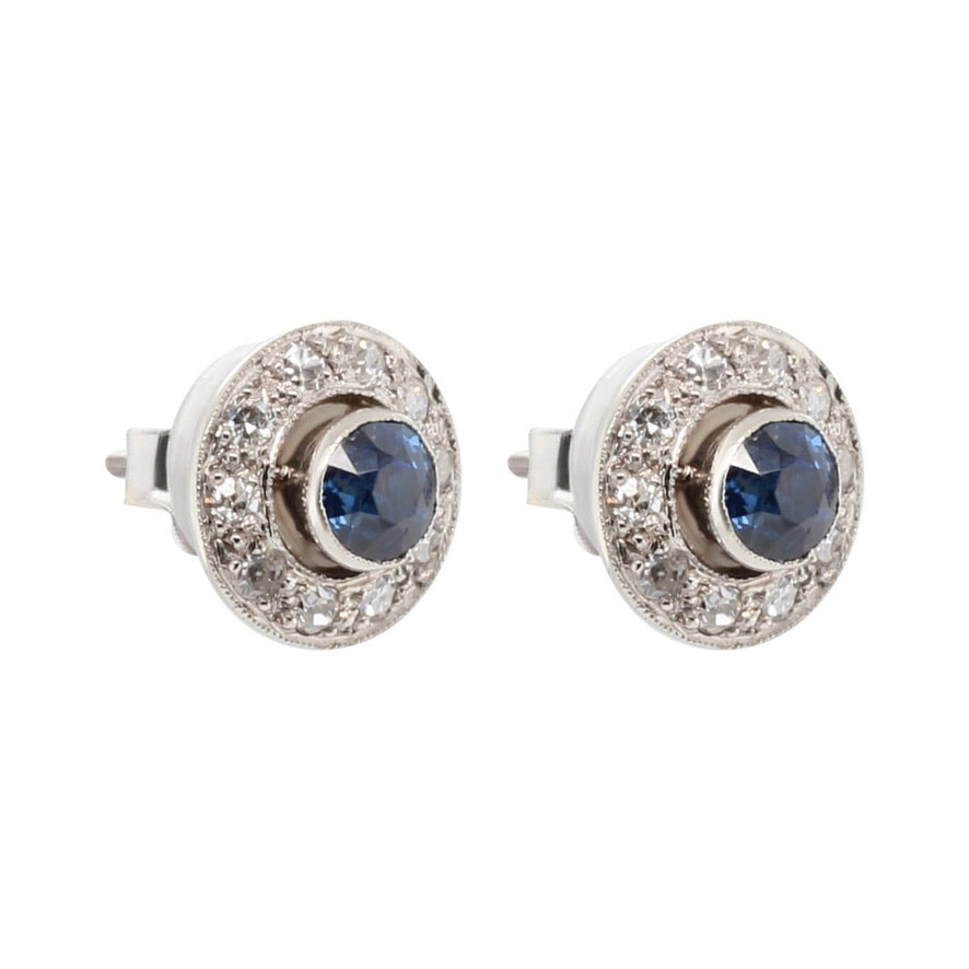 Art Deco Sapphire and Diamond Earrings-Charlotte Sayers Antique Jewellery