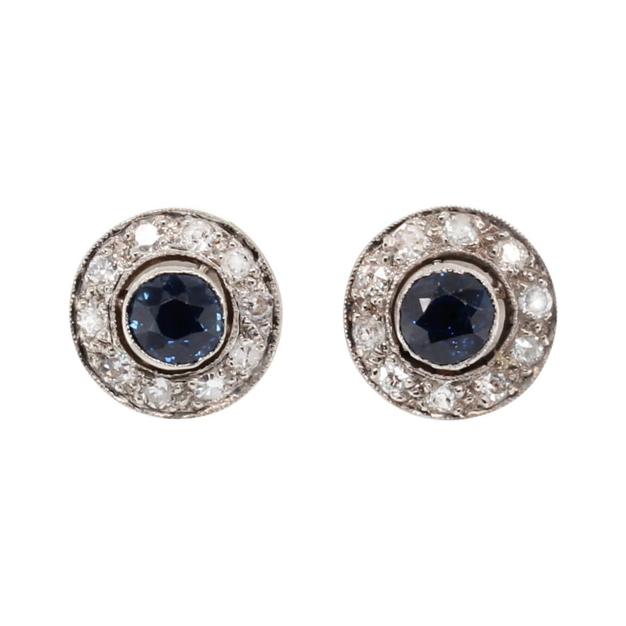 Art Deco Sapphire and Diamond Earrings-Charlotte Sayers Antique Jewellery