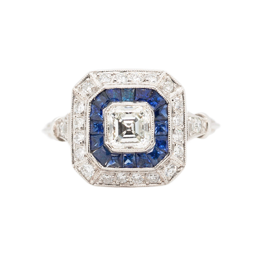 Art Deco Style Sapphire and Diamond Ring-Charlotte Sayers Antique Jewellery