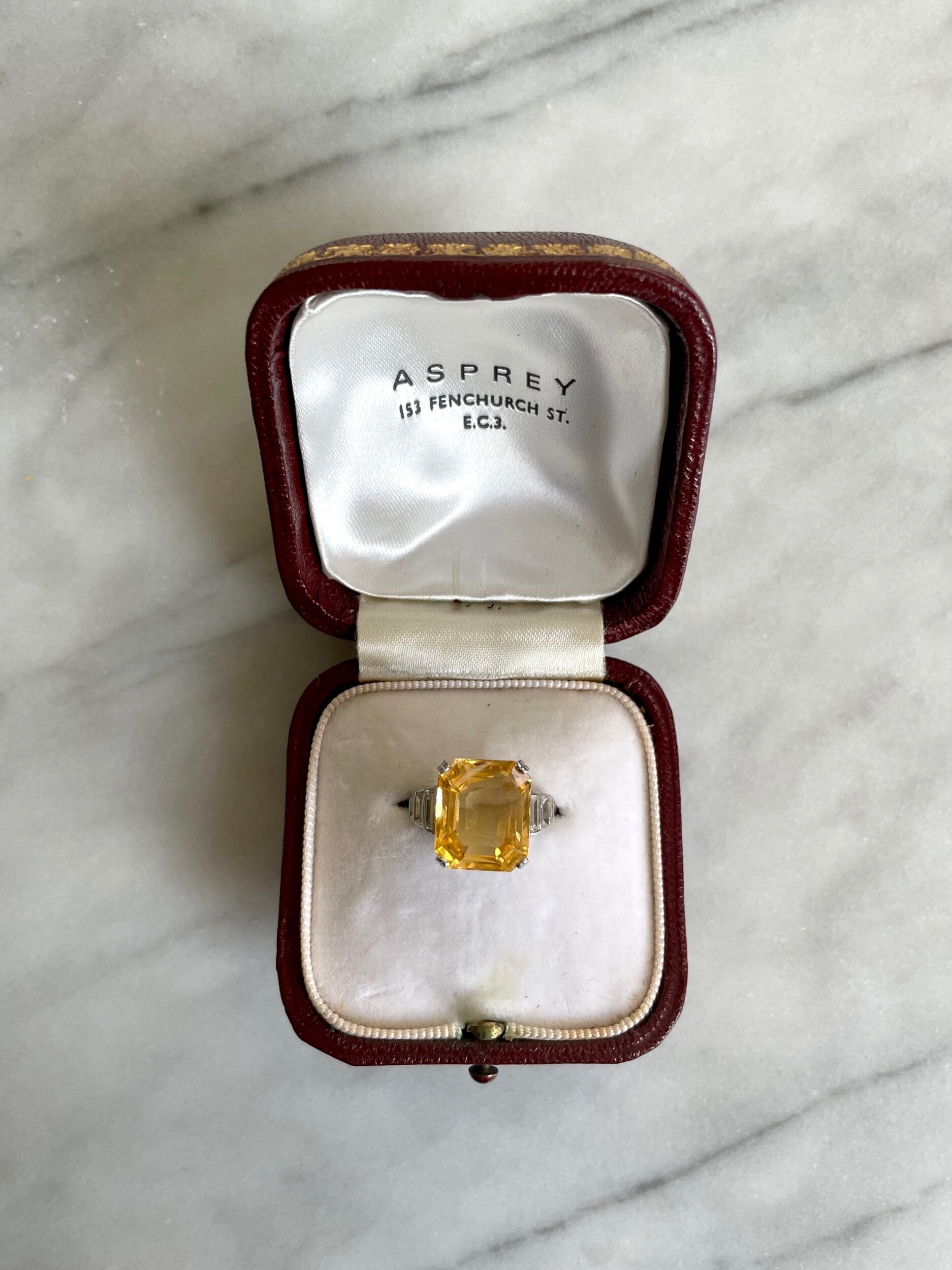 Art Deco Yellow Sapphire Diamond Ring-Charlotte Sayers Antique Jewellery