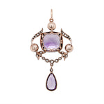 Arts and Crafts Amethyst Diamond and Pearl Pendant-Charlotte Sayers Antique Jewellery