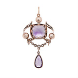 Arts and Crafts Amethyst Diamond and Pearl Pendant-Charlotte Sayers Antique Jewellery