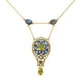 Arts and Crafts Moonstone & Peridot Pendant Necklace-Charlotte Sayers Antique Jewellery