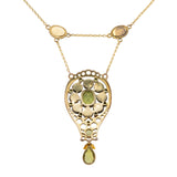 Arts and Crafts Moonstone & Peridot Pendant Necklace-Charlotte Sayers Antique Jewellery