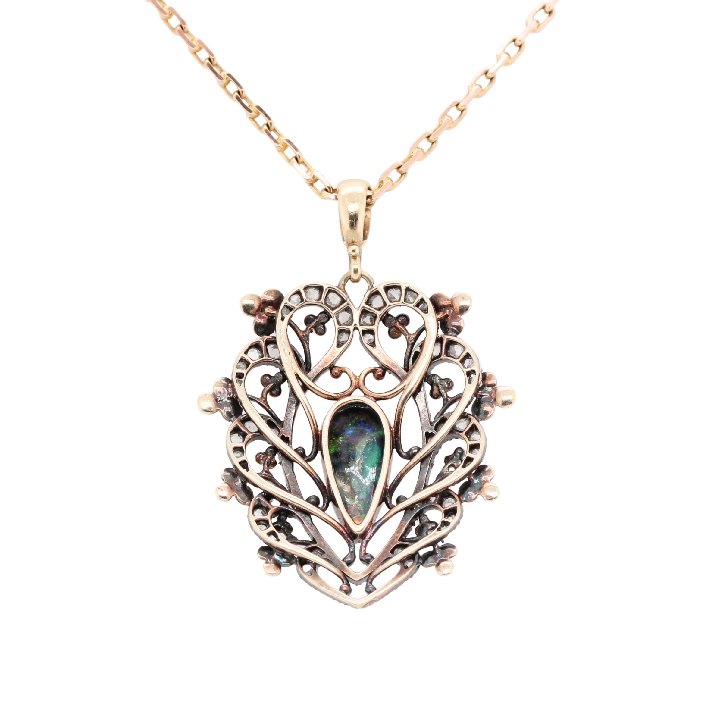 Arts and Crafts Opal and Diamond Pendant-Charlotte Sayers Antique Jewellery