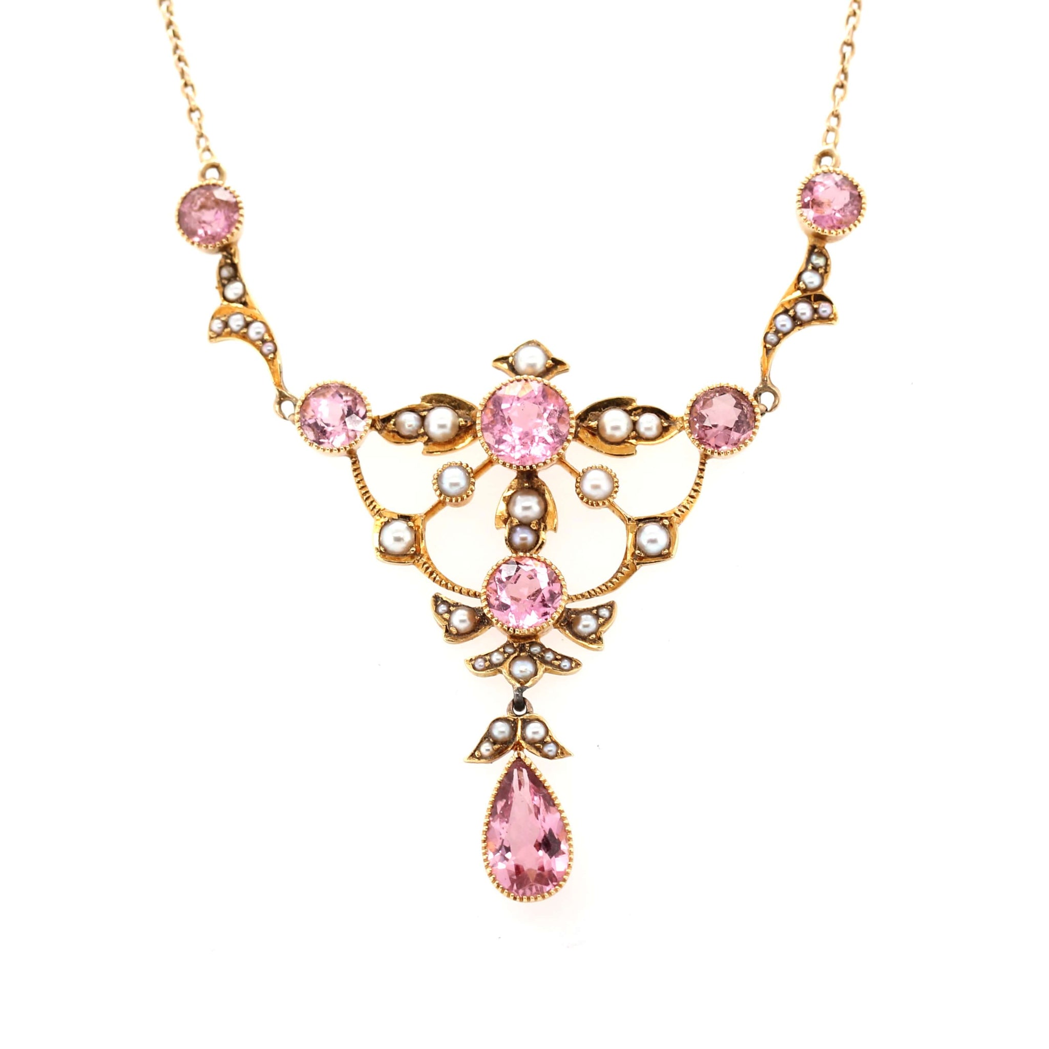 Victorian Pink Tourmaline and Pearl Necklace