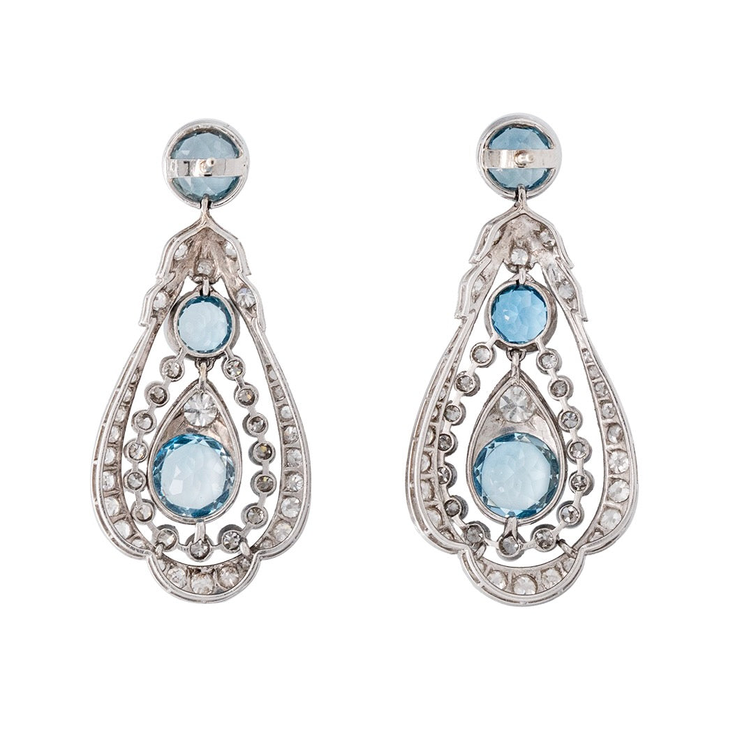 Belle Epoque Aquamarine and Diamond Earrings-Charlotte Sayers Antique Jewellery