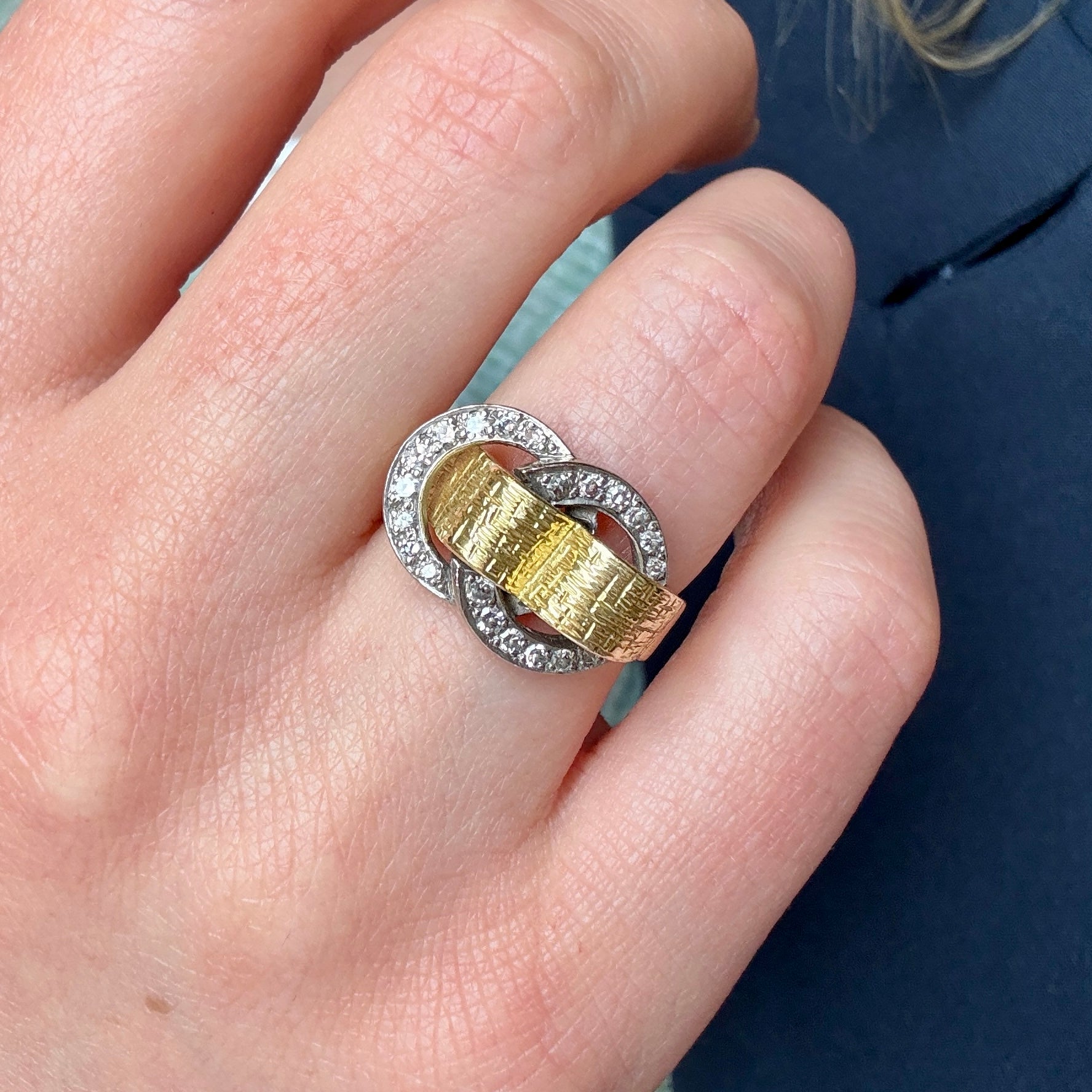 Ben Rosenfeld Diamond Buckle Ring-Charlotte Sayers Antique Jewellery
