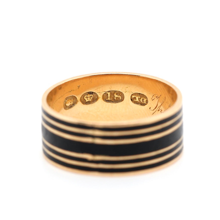 Black Enamel and Gold Georgian Memorial Band Ring-Charlotte Sayers Antique Jewellery