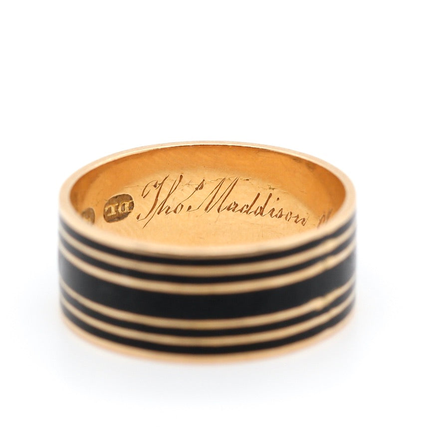 Black Enamel and Gold Georgian Memorial Band Ring-Charlotte Sayers Antique Jewellery