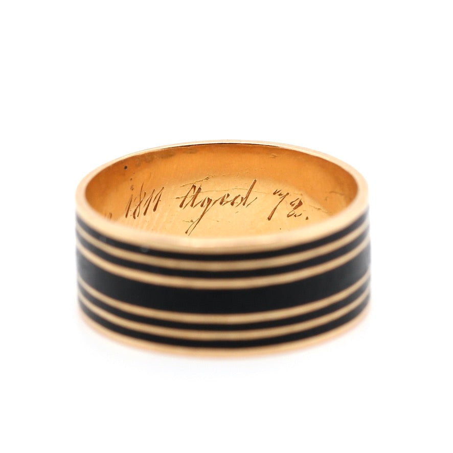 Black Enamel and Gold Georgian Memorial Band Ring-Charlotte Sayers Antique Jewellery