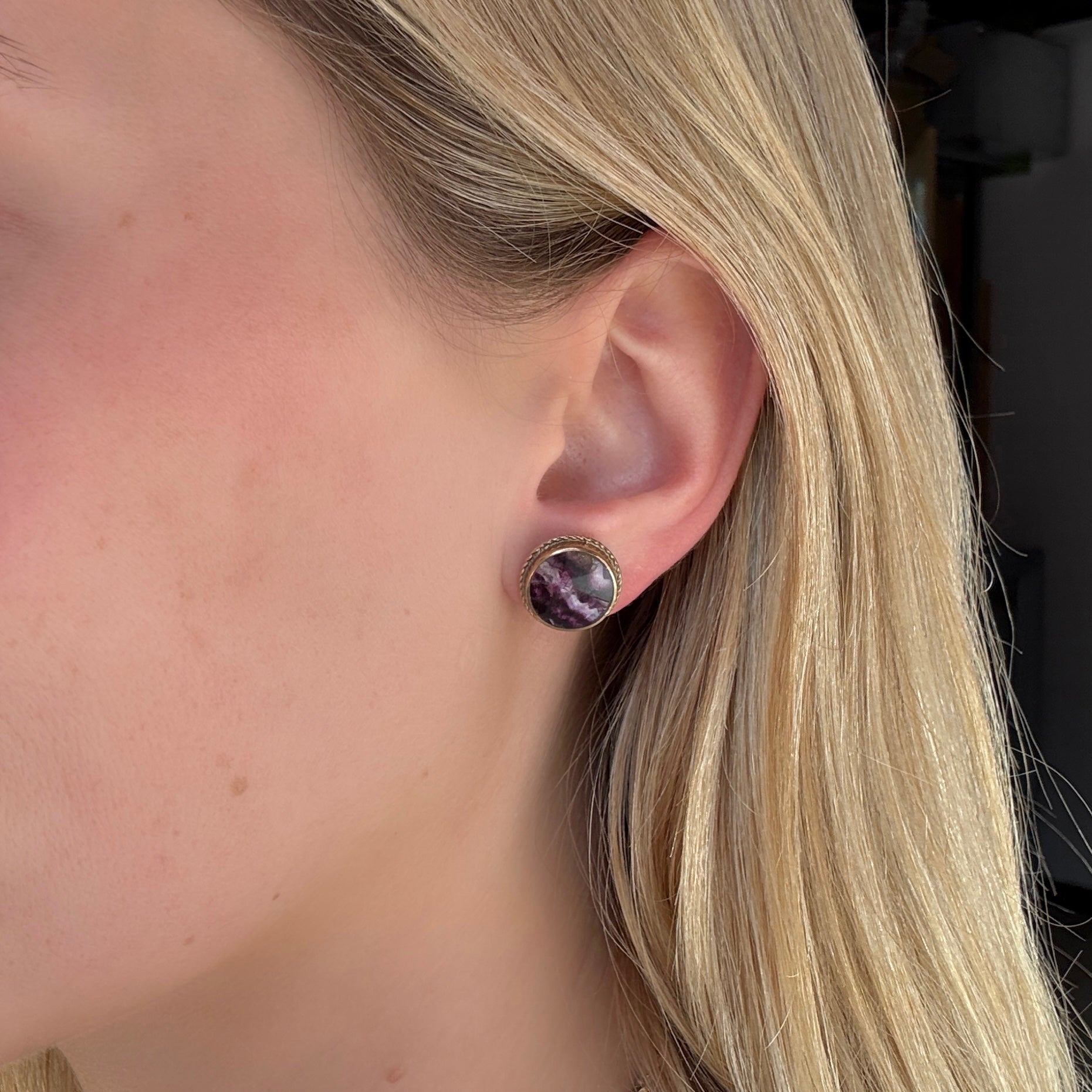Blue John Earrings-Charlotte Sayers Antique Jewellery